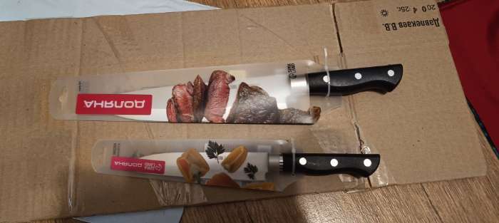 Фотография покупателя товара Нож кухонный Доляна «Кронос», лезвие 20 см, чёрный - Фото 4