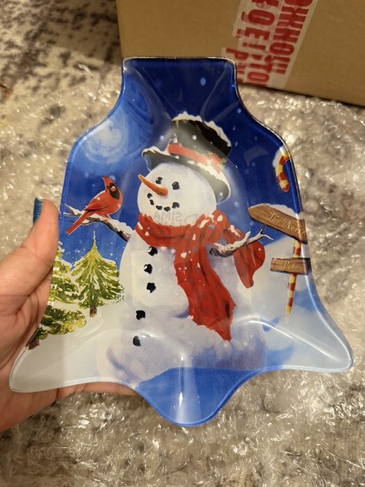 Фотография покупателя товара Блюдо стеклянное сервировочное Доляна «Колокольчик. Ёлочные игрушки», 18×17 см - Фото 1