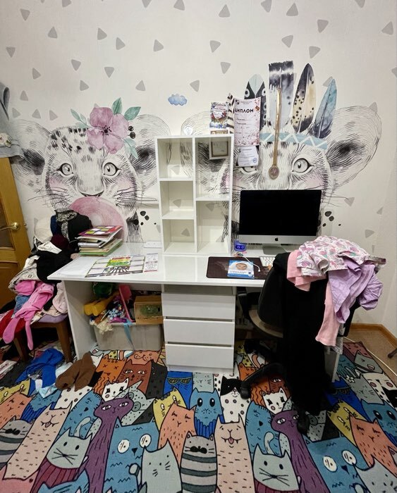 Фотография покупателя товара Стол письменный «Зара», со стеллажом, 750×1310×610 мм, цвет белый - Фото 15