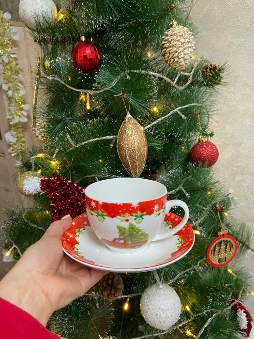 Фотография покупателя товара Чайная пара фарфоровая Доляна «Новогоднее волшебство», 2 предмета: чашка 280 мл, блюдце d=15 см