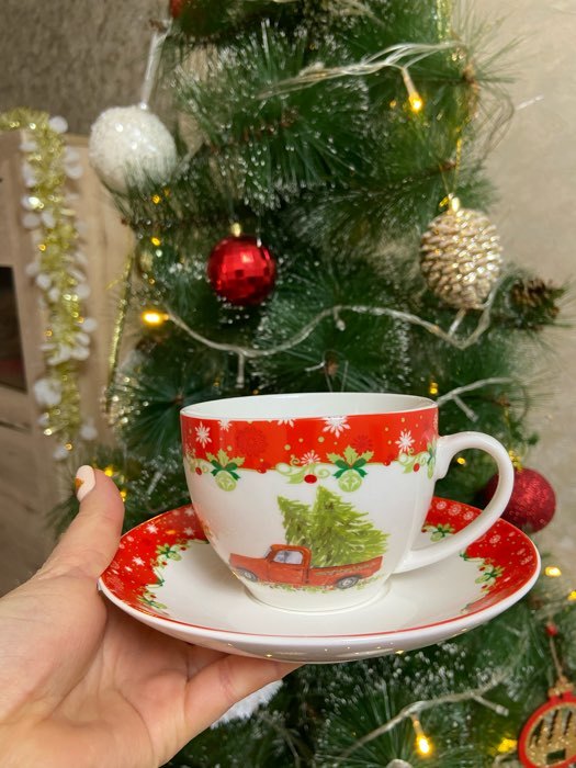 Фотография покупателя товара Чайная пара фарфоровая Доляна «Рождество», 2 предмета: чашка 280 мл, блюдце d=15 см - Фото 5