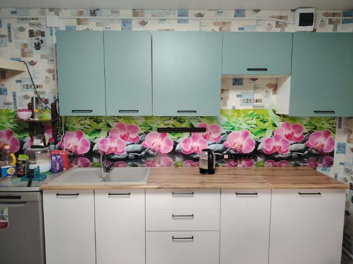 Фотография покупателя товара Кухня прямая «Шампань», 2200×600 мм, цвет белый/мрамор марквина белый/сатин - Фото 36